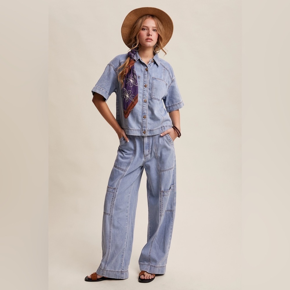Listicle Light Blue Denim Shirt and Jean Set